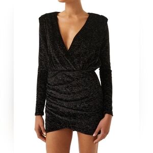 Misa Los Angeles Black Sparkle Long-Sleeve V-Neck Mini Dress Size XXS